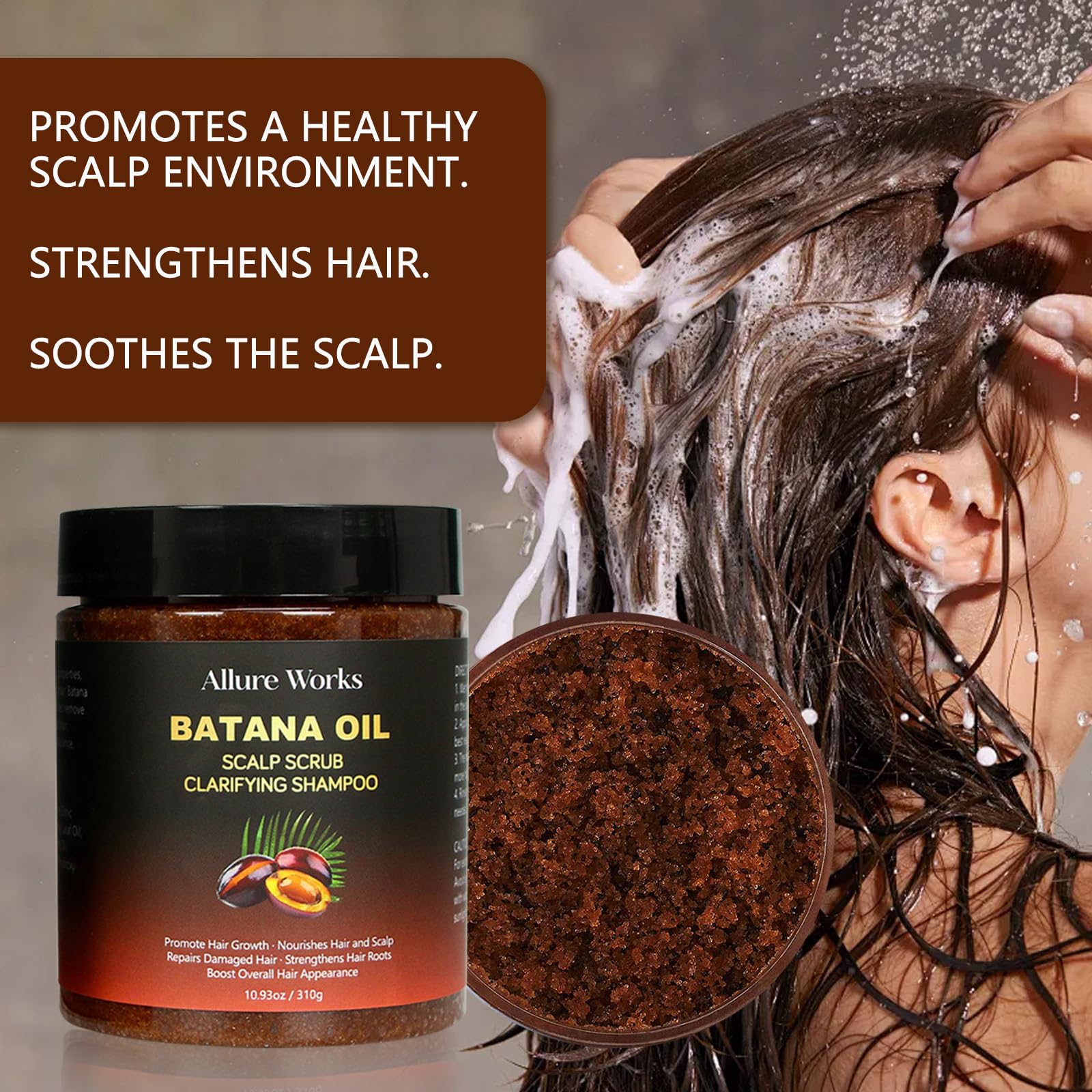Allure Works Exfoliating Scalp Scrub & Clarifying Shampoo with Batana Oil & Rosemary – 310g