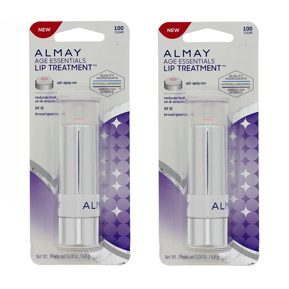 Almay Age Essentials Lip Treatment Clear 100 — Hypoallergenic SPF 30 Lip Balm (Pack of 2)