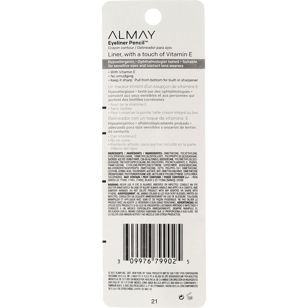 Almay Eyeliner Pencil Black Brown 206 – Hypoallergenic, Waterproof, Pack of 4