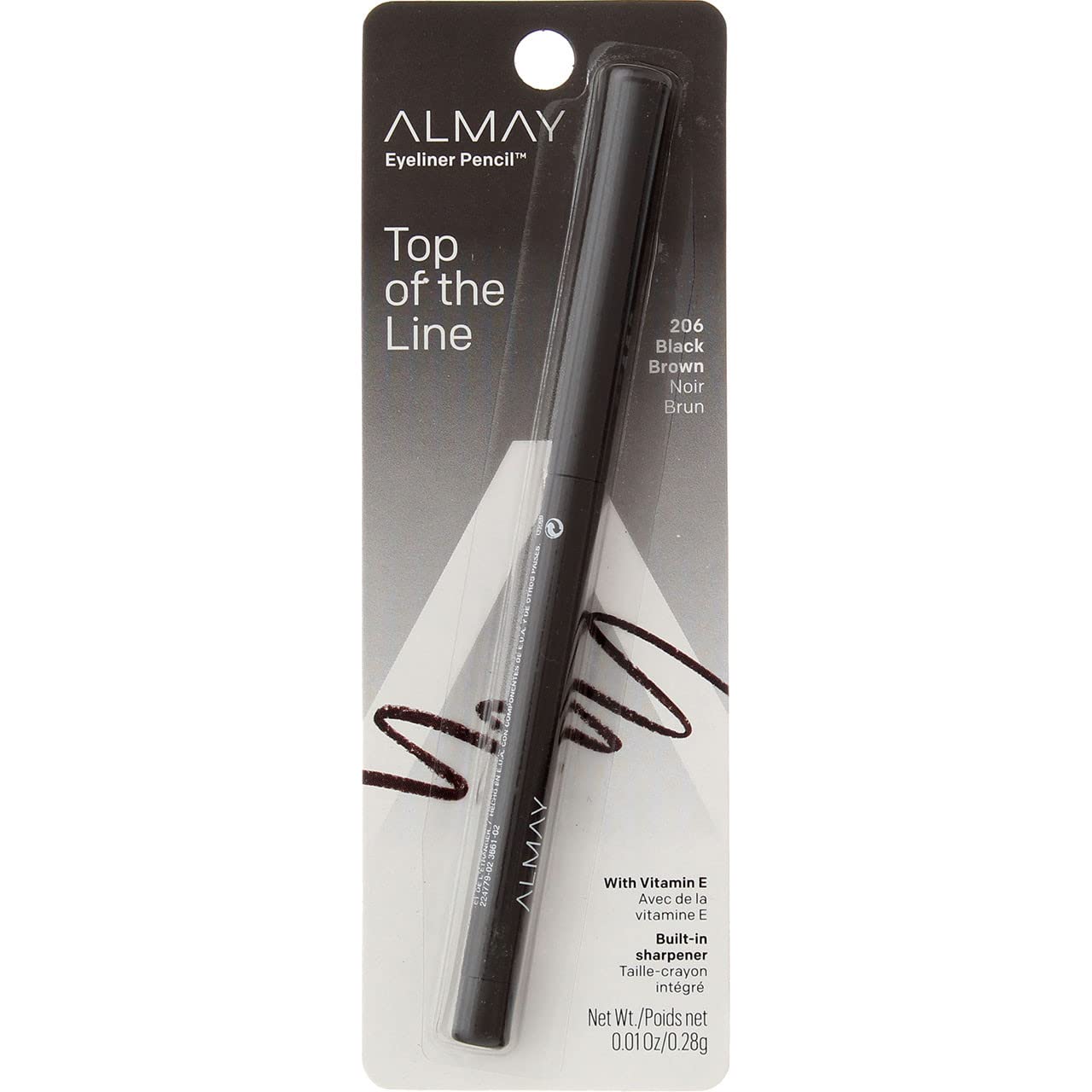 Almay Eyeliner Pencil Black Brown 206 – Hypoallergenic, Waterproof, Pack of 4