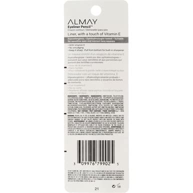 Almay Eyeliner Pencil Black Brown 206 – Hypoallergenic, Waterproof, Pack of 4