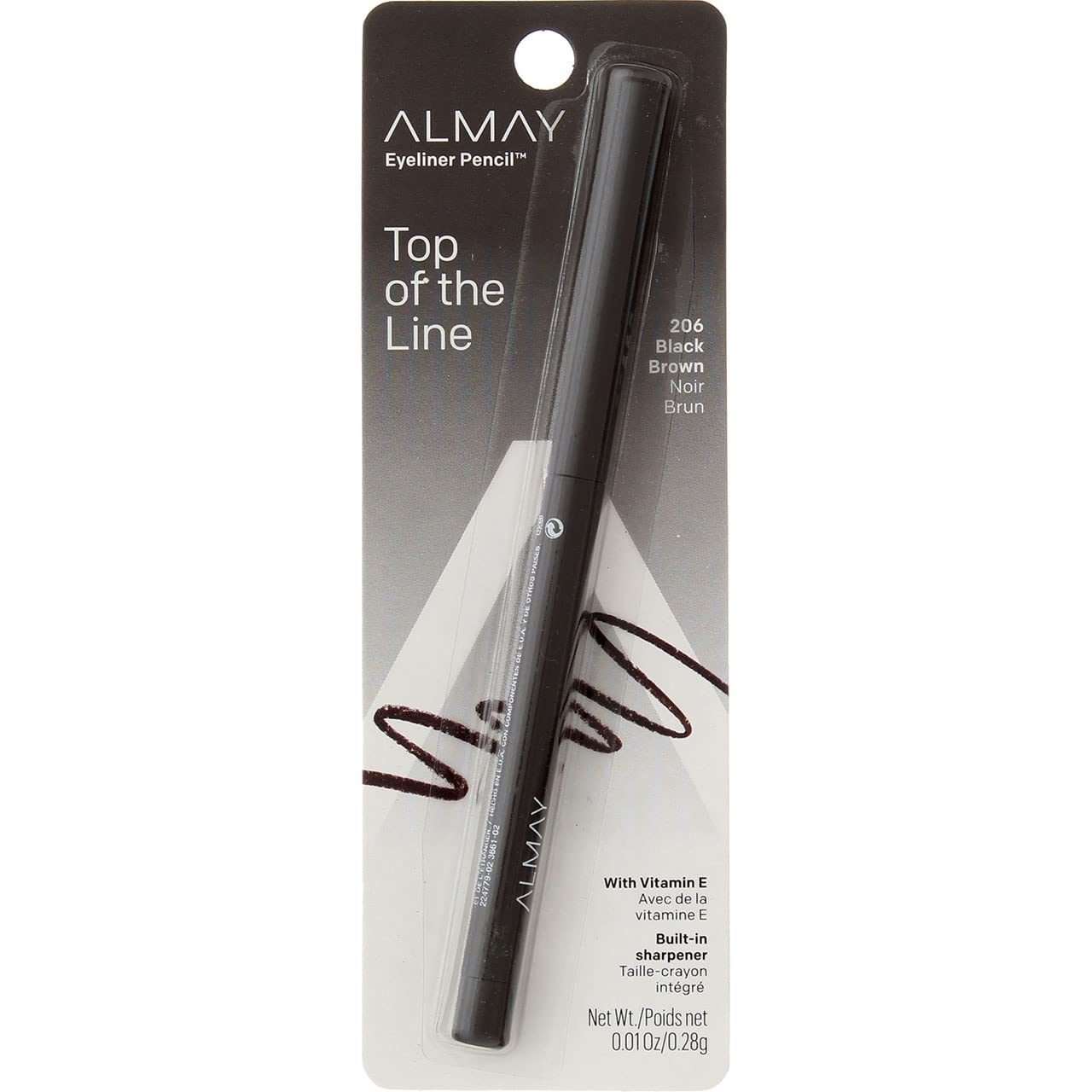 Almay Eyeliner Pencil Black Brown 206 – Hypoallergenic, Waterproof, Pack of 4