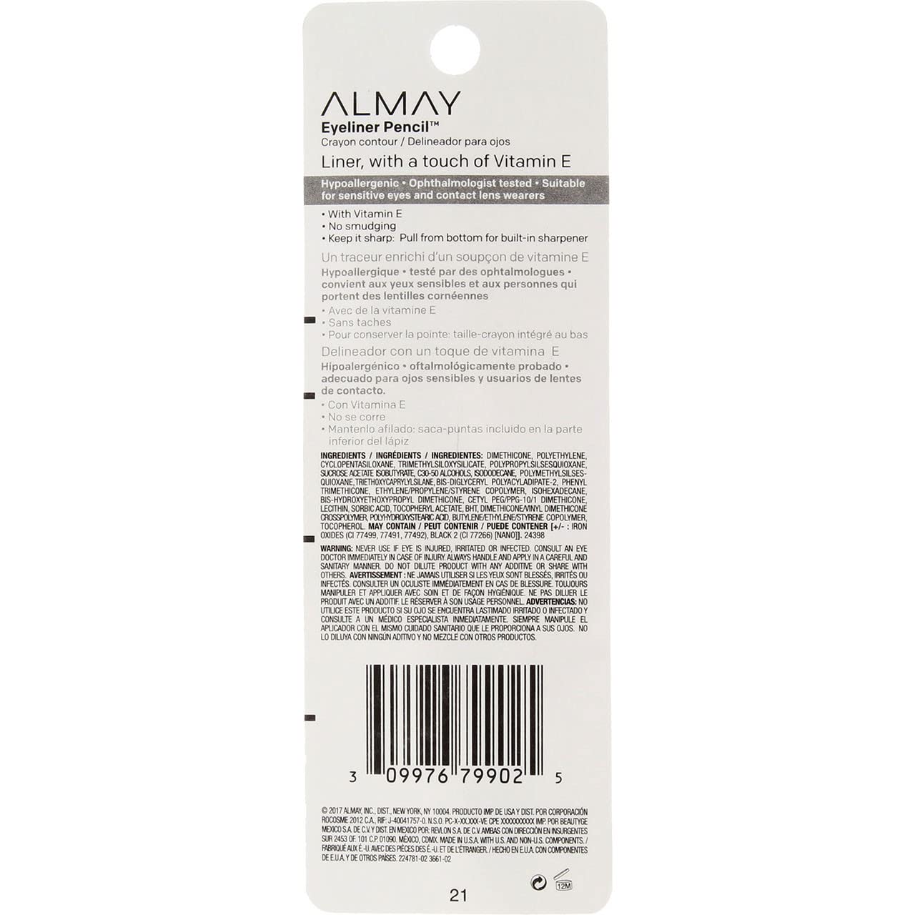 Almay Eyeliner Pencil Black Brown 206 – Hypoallergenic, Waterproof, Pack of 4