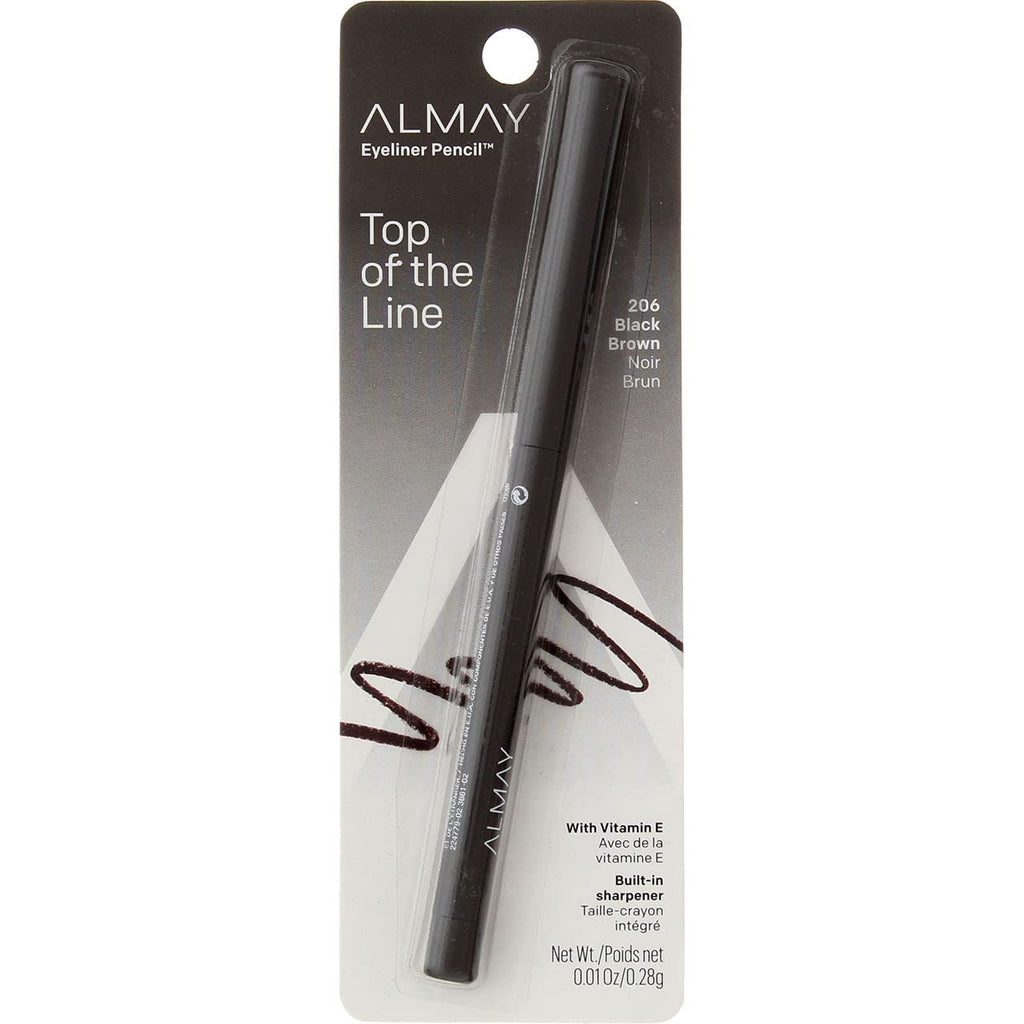 Almay Eyeliner Pencil Black Brown 206 – Hypoallergenic, Waterproof, Pack of 4