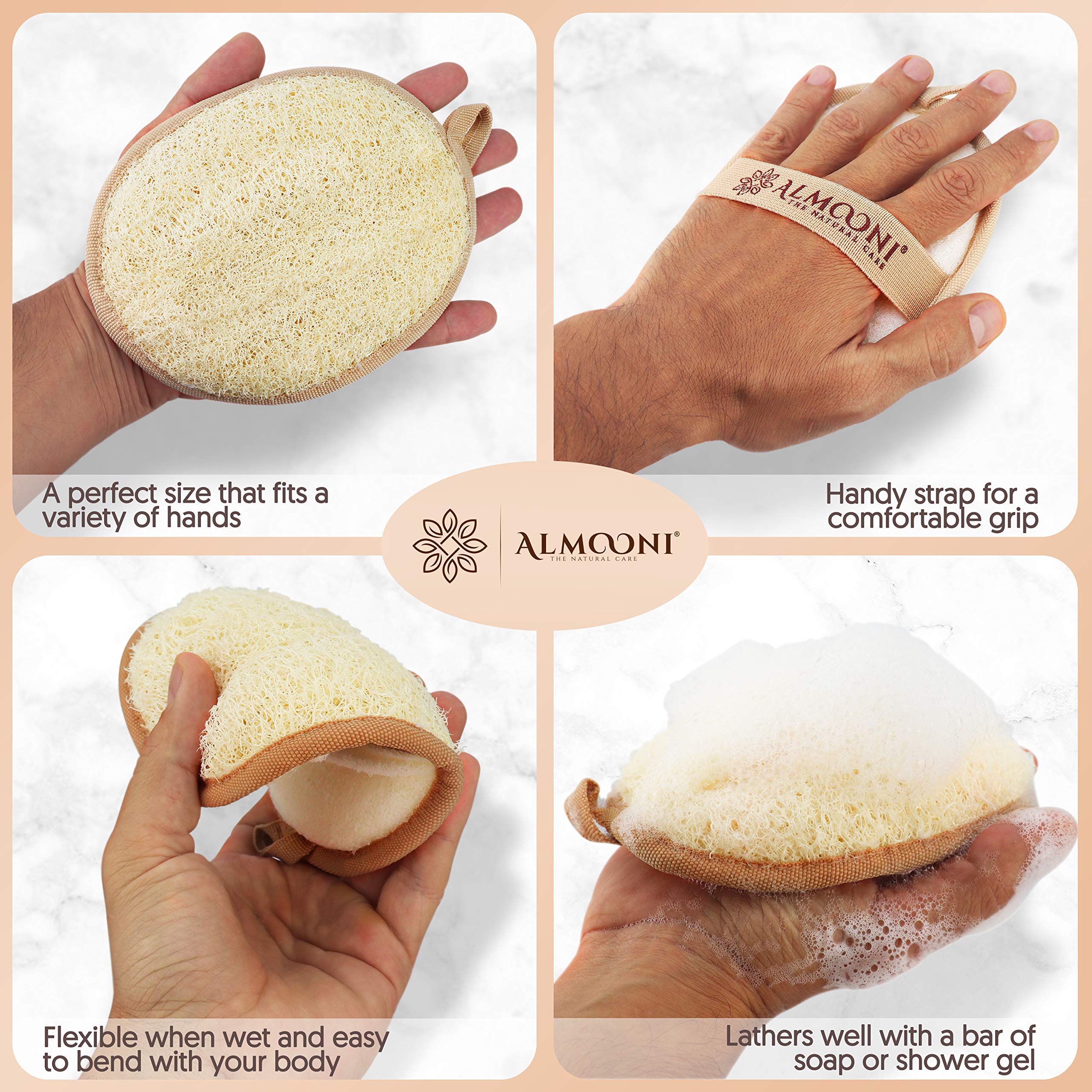 Almooni Natural Loofah Exfoliating Body Scrubber – Egyptian Loofah Sponge (2 Count)