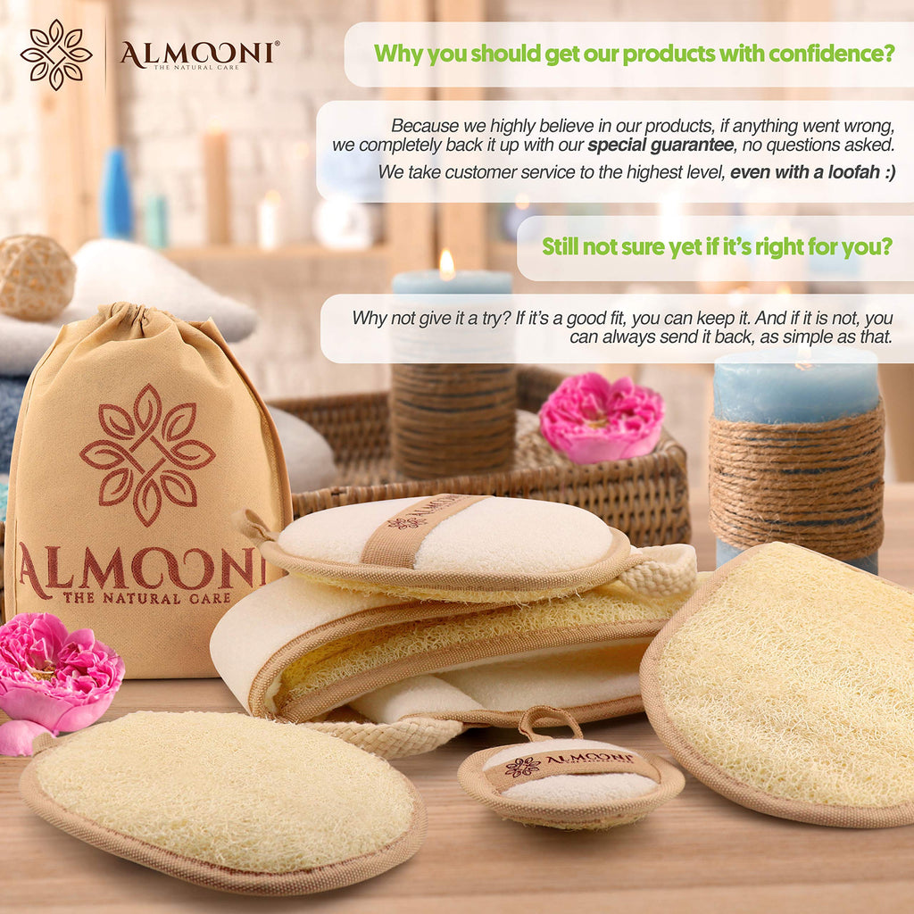 Almooni Natural Loofah Exfoliating Body Scrubber – Egyptian Loofah Sponge (2 Count)