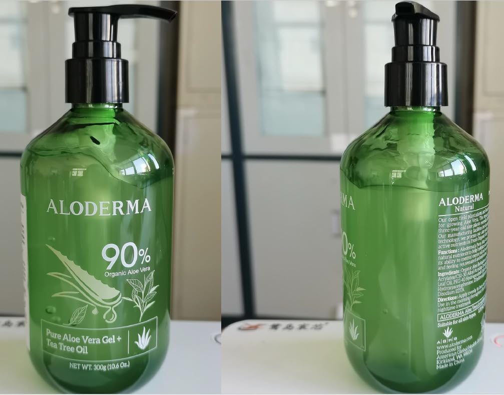 Aloderma Aloe Vera Gel + Tea Tree Oil — 3 x 10.6 oz Organic Aloe for Skin, Hair, Face & Aftershave