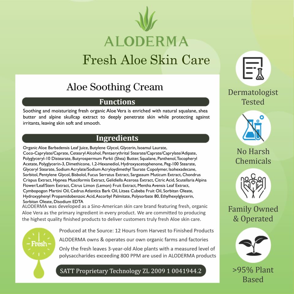 Aloderma Soothing Face Cream – 75% Organic Aloe Vera, Squalane & Vitamin E for Dry & Sensitive Skin