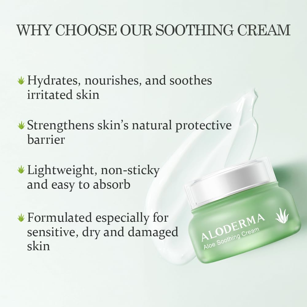 Aloderma Soothing Face Cream – 75% Organic Aloe Vera, Squalane & Vitamin E for Dry & Sensitive Skin