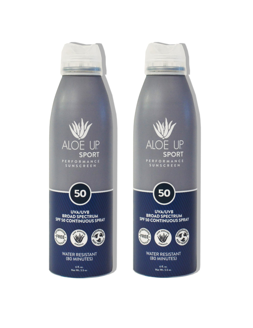Aloe Up Sport SPF 50 Continuous Spray Sunscreen – Reef Safe, Fragrance-Free (2-Pack, 6 oz)