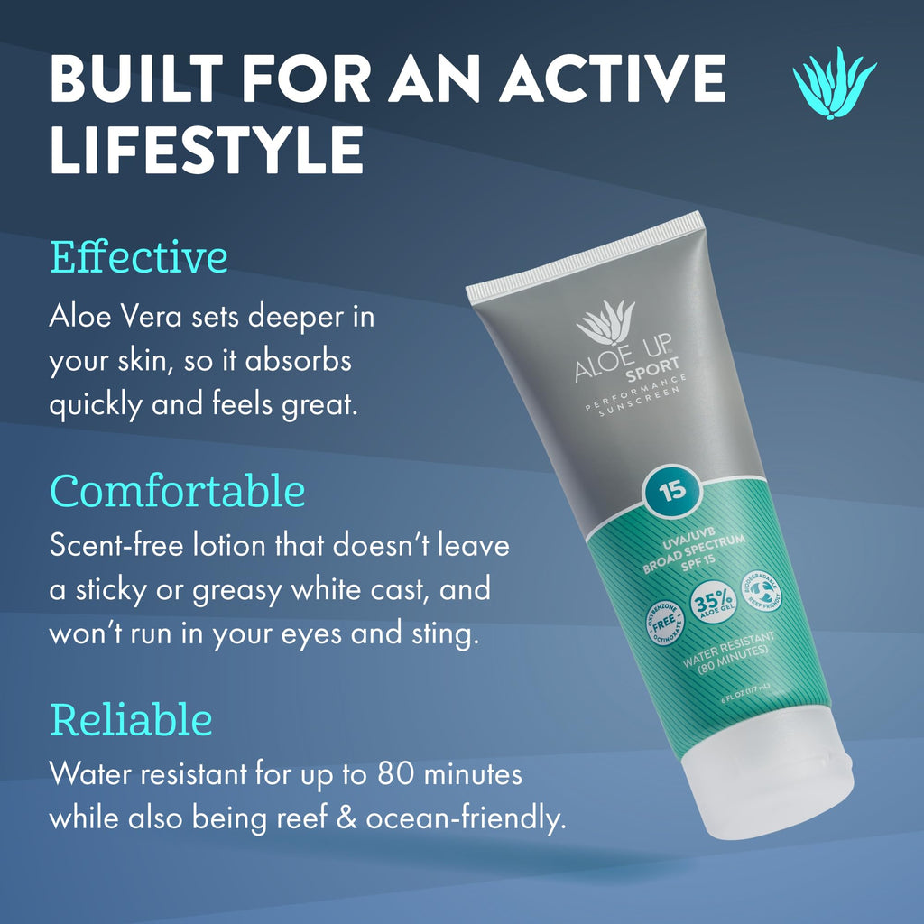 Aloe Up Sport Sunscreen Lotion SPF 15 – Broad Spectrum, Non-Greasy, Fragrance-Free
