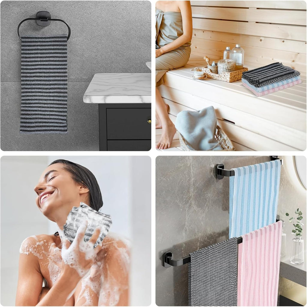 Alorin Exfoliating Shower Towel | Premium Dual-Texture Scrub Cloth for Body & Face (Pink)