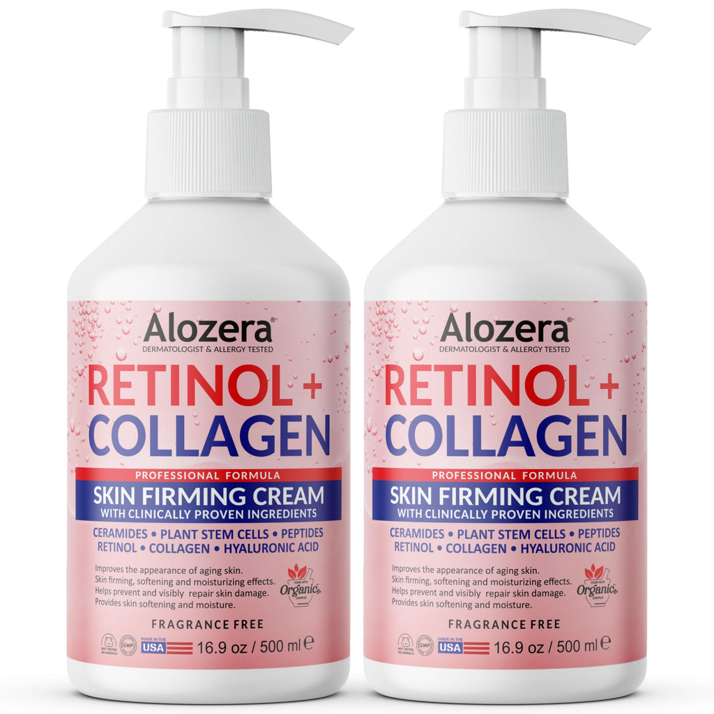 Alozera Skin Firming Retinol Collagen Body Lotion with Stem Cells – 2-Pack (Fragrance-Free)