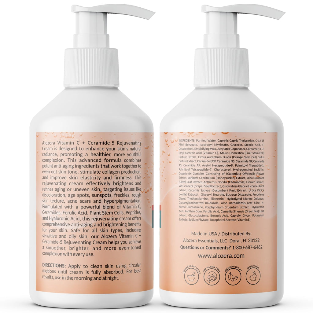 Alozera Vitamin C Body Lotion with Ceramides & Stem Cells — Fragrance-Free, 2×16.9 oz