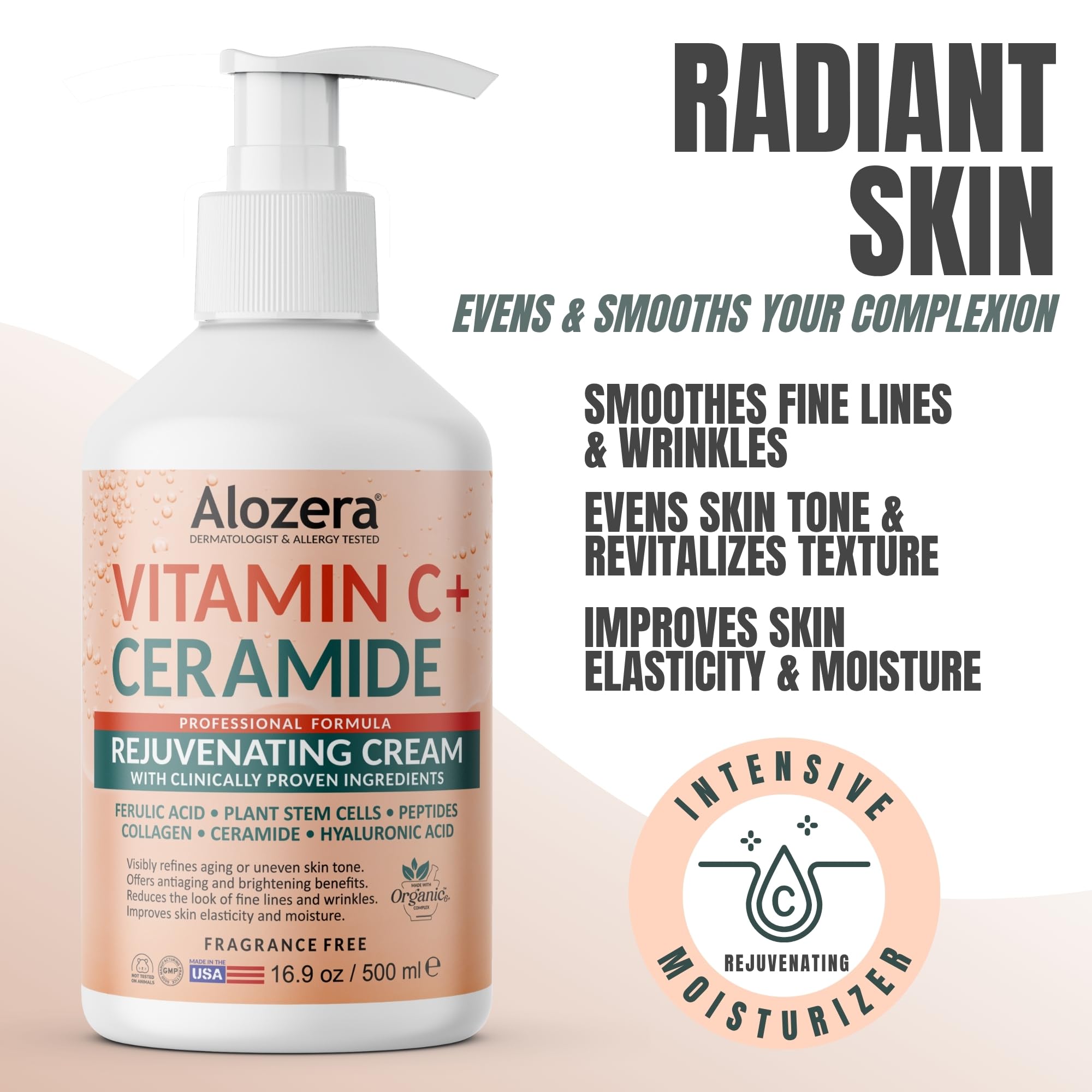 Alozera Vitamin C Body Lotion with Ceramides & Stem Cells — Fragrance-Free, 2×16.9 oz