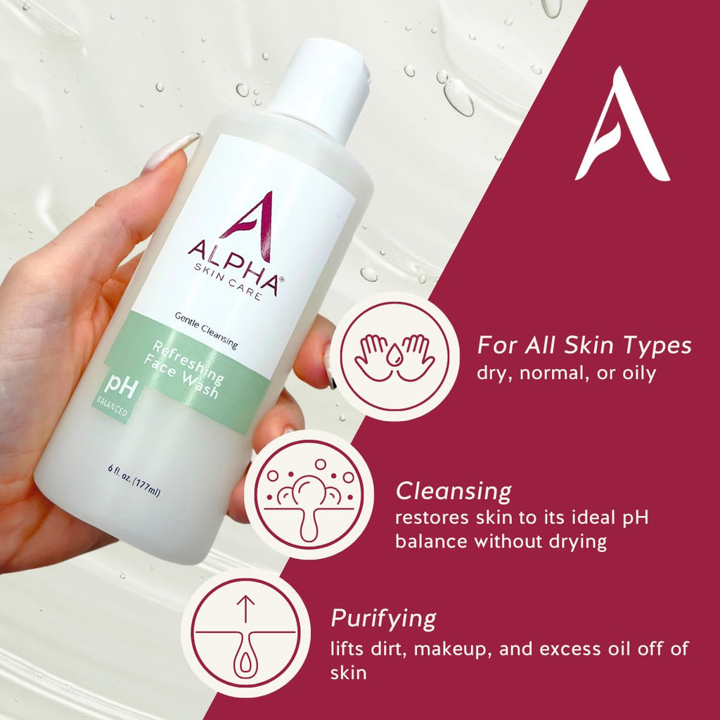 Alpha Skin Care Refreshing Face Wash – Gentle Soap-Free with Citric AHA, pH-Balancing (Pack of 3, 6 oz)