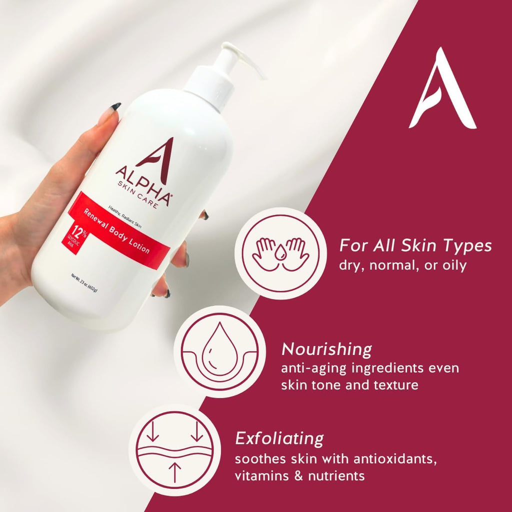 Alpha Skin Care Revitalizing Body Lotion – 12% Glycolic AHA, Hydration & Gentle Exfoliation, 23 oz