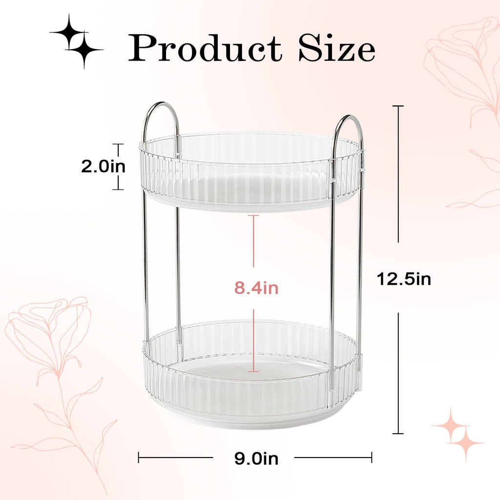 ALUYUYO Rotating Makeup Organizer — 360° Spinner, 2-Tier Transparent Vanity Storage