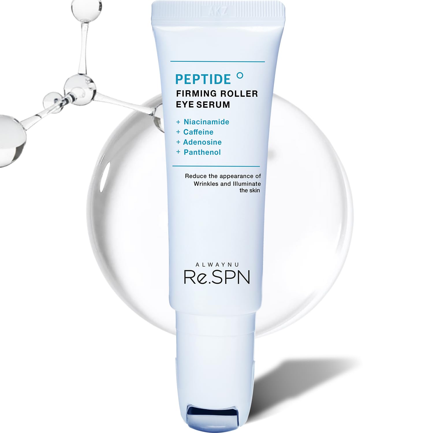 AlwayNu Re.SPN Peptide Firming Roller Eye Serum with Cooling Gua Sha – Niacinamide, Vegan K-Beauty (0.67 fl oz)