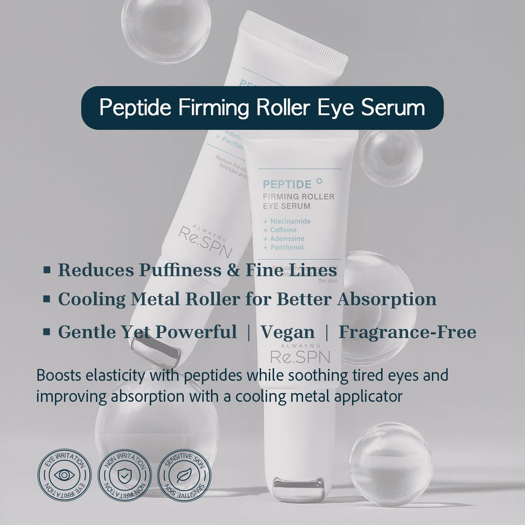 AlwayNu Re.SPN Peptide Firming Roller Eye Serum with Cooling Gua Sha – Niacinamide, Vegan K-Beauty (0.67 fl oz)