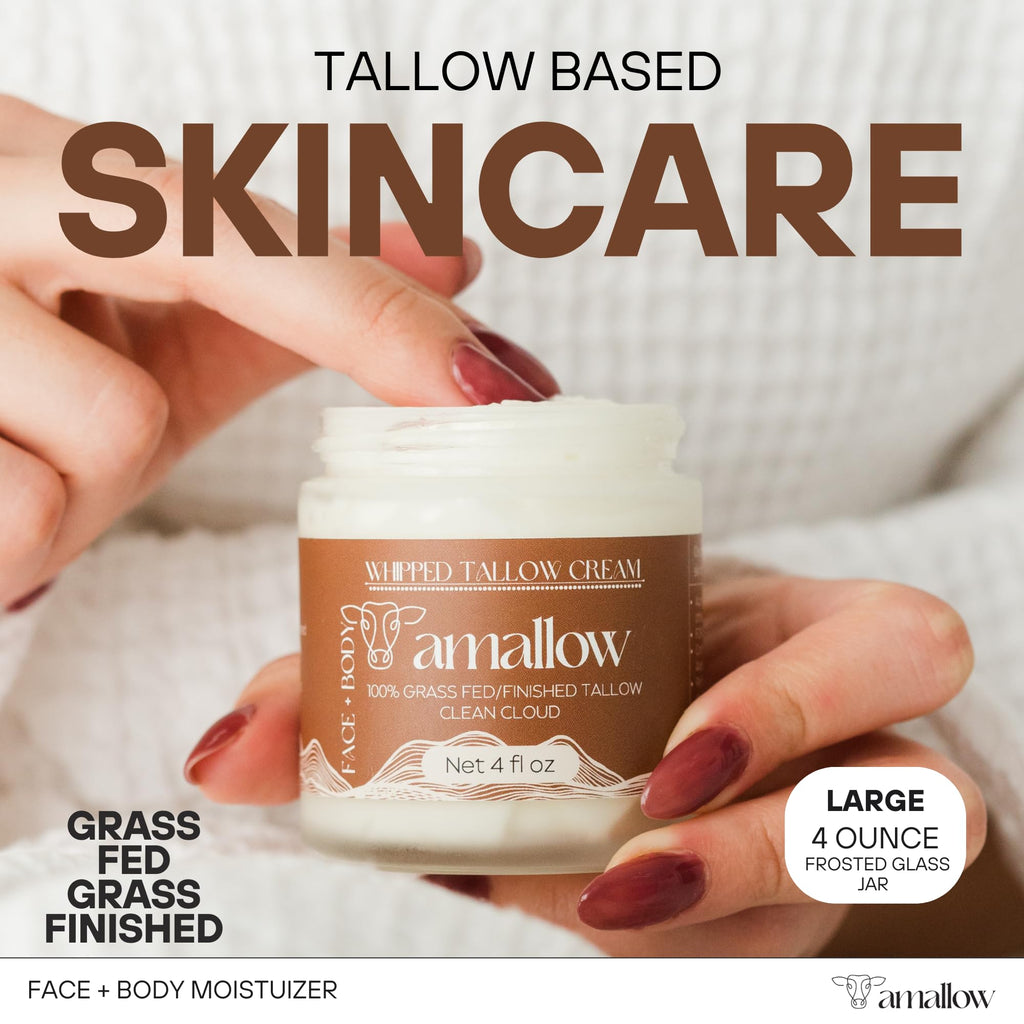 Amallow 100% Grass-Fed Beef Tallow Whipped Moisturizer – Face & Body, 4 fl oz