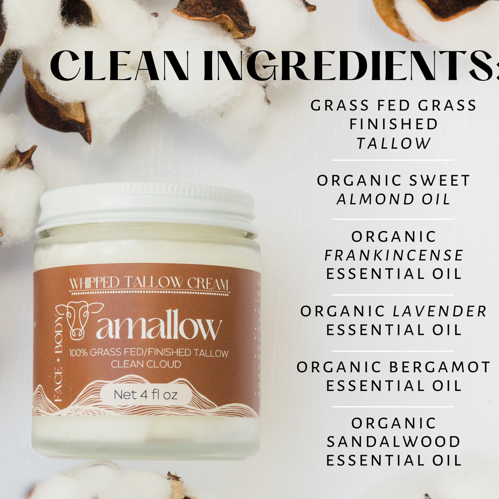 Amallow 100% Grass-Fed Beef Tallow Whipped Moisturizer – Face & Body, 4 fl oz