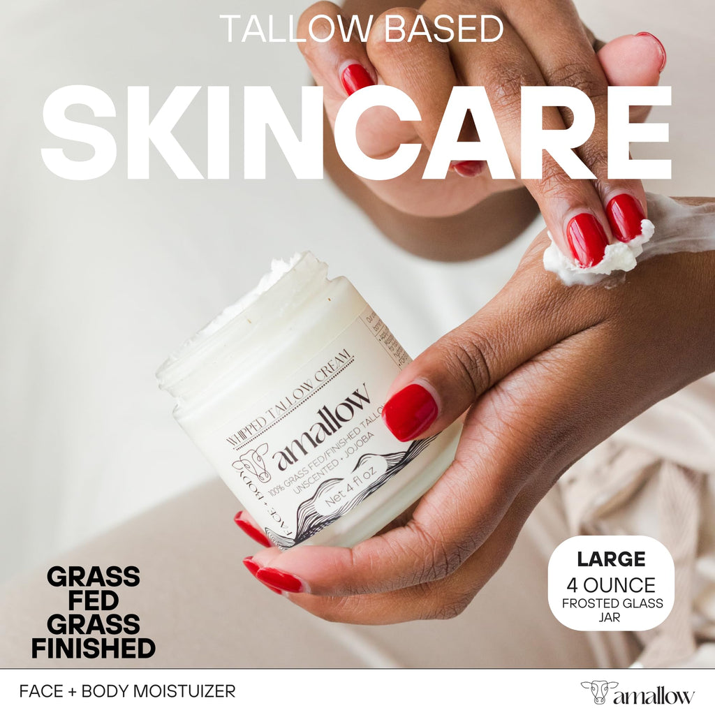 Amallow 100% Grass-Fed Beef Tallow Whipped Moisturizer – Unscented with Jojoba Oil (4 fl oz)