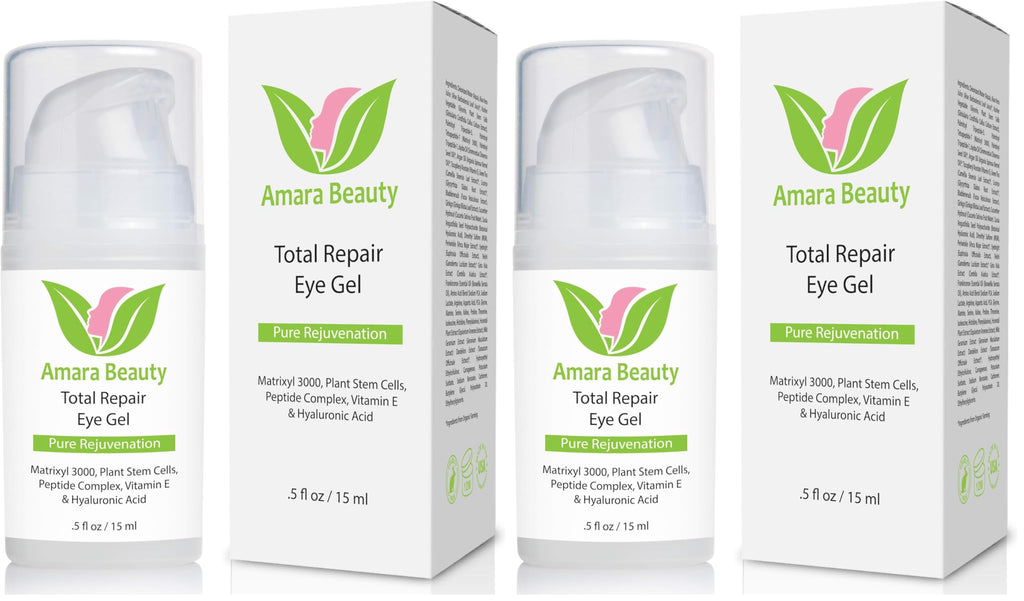 Amara Beauty Eye Cream Gel for Dark Circles & Puffiness with Peptides & Hyaluronic Acid, 0.5 fl oz (Pack of 2)