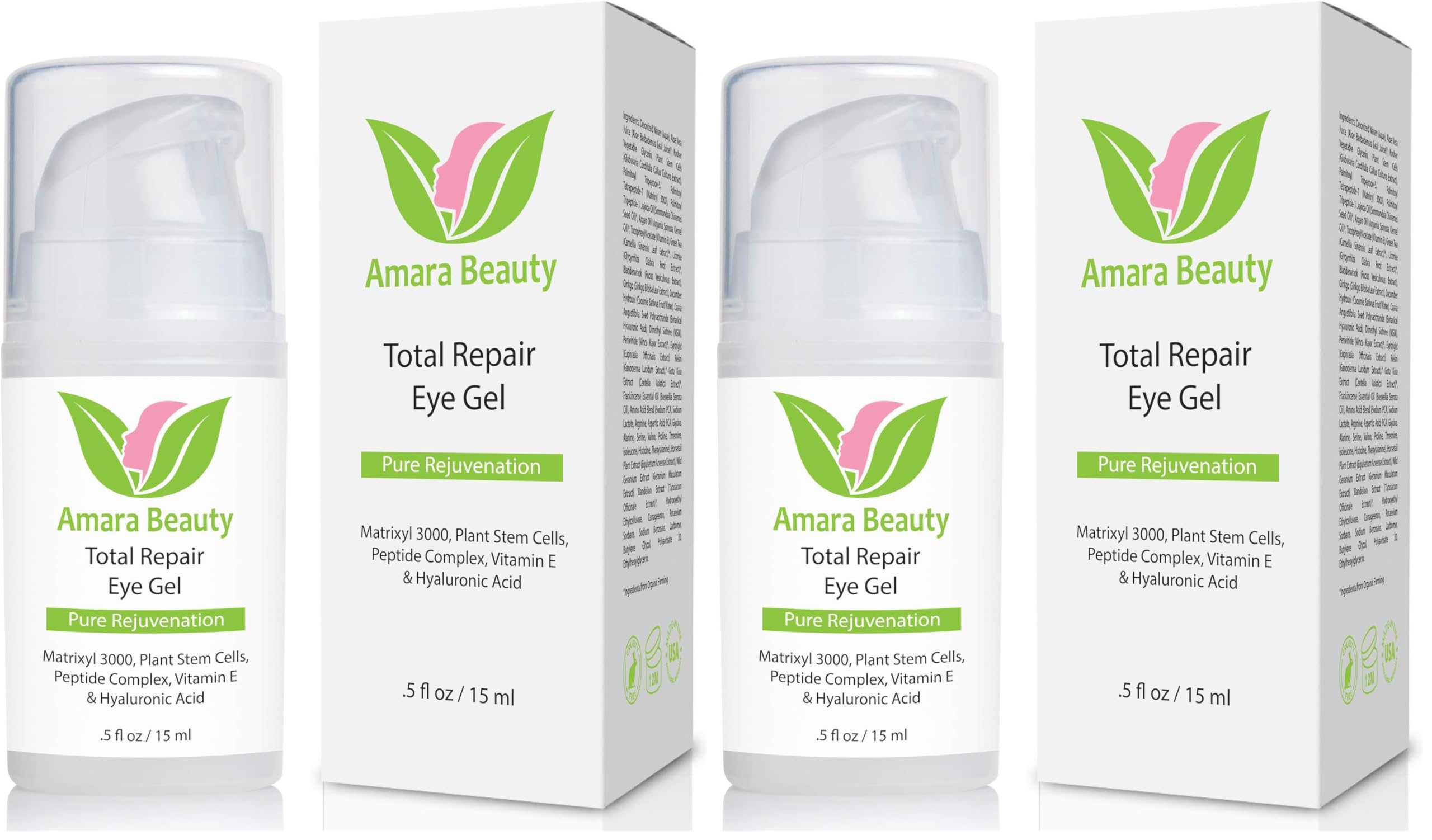 Amara Beauty Eye Cream Gel for Dark Circles & Puffiness with Peptides & Hyaluronic Acid, 0.5 fl oz (Pack of 2)
