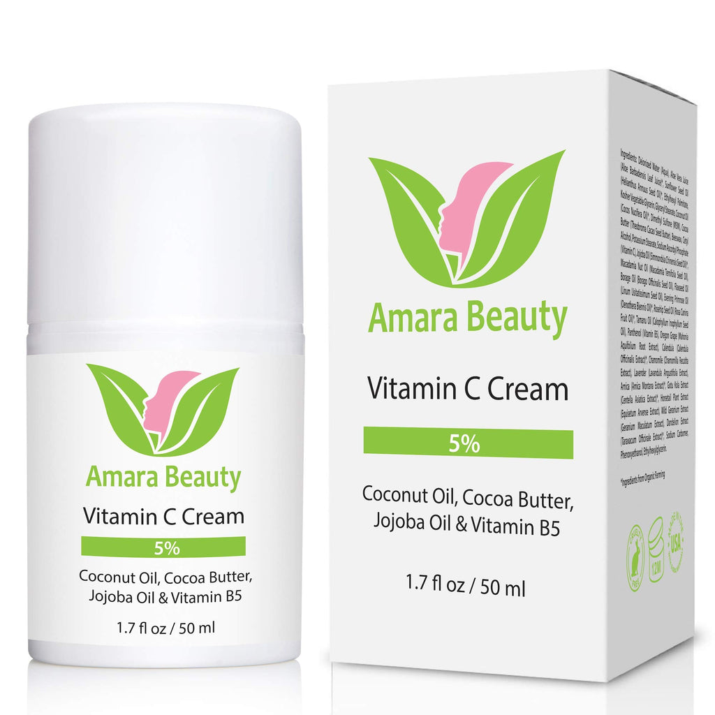 Amara Beauty Vitamin C Cream for Face with Coconut Oil, Cocoa Butter & Jojoba Oil – Pack of 2