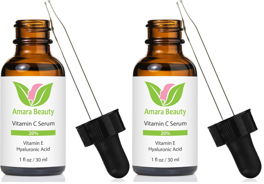 Amara Beauty Vitamin C Serum 20% with Hyaluronic Acid & Vitamin E – Pack of 2