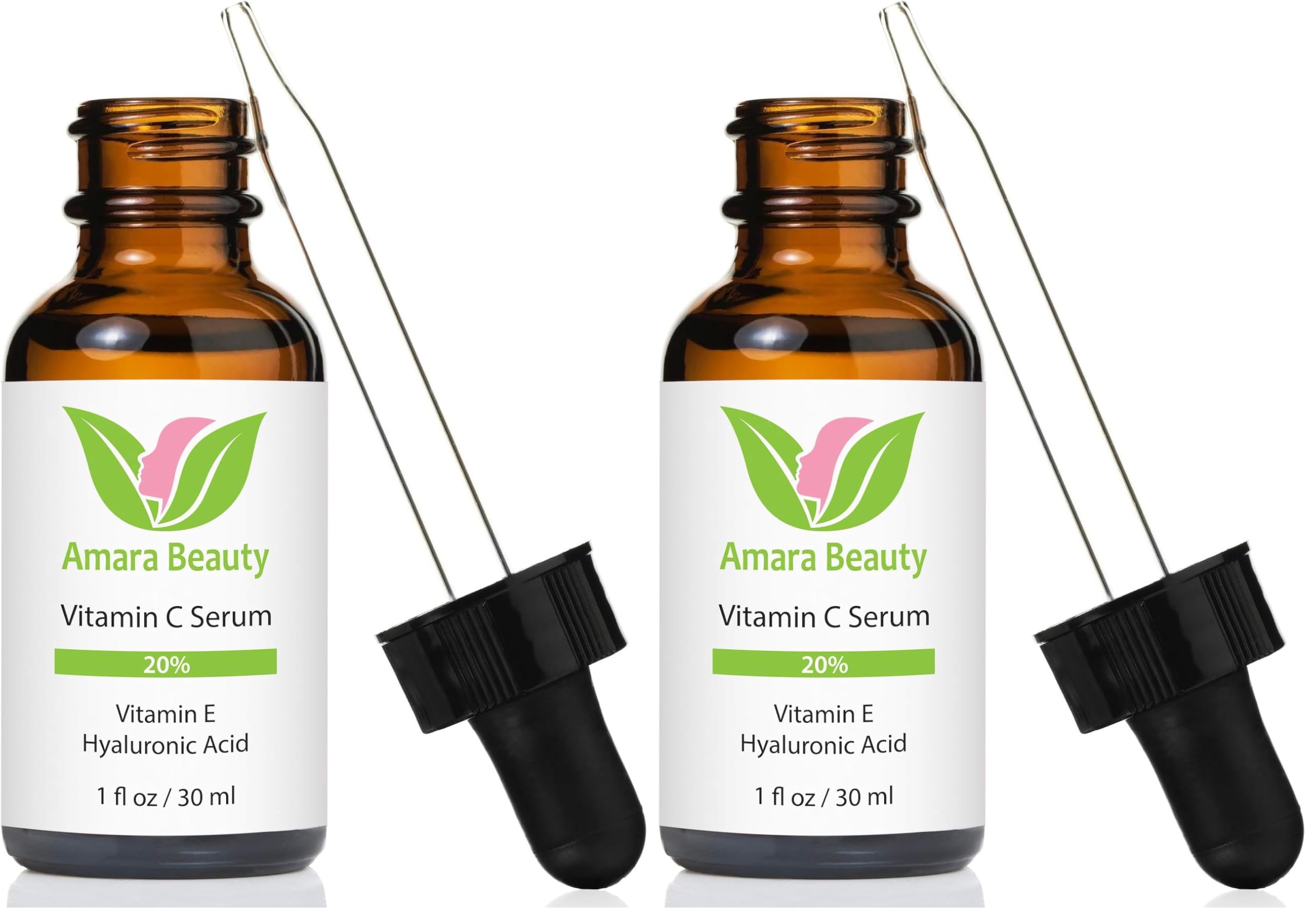 Amara Beauty Vitamin C Serum 20% with Hyaluronic Acid & Vitamin E – Pack of 2