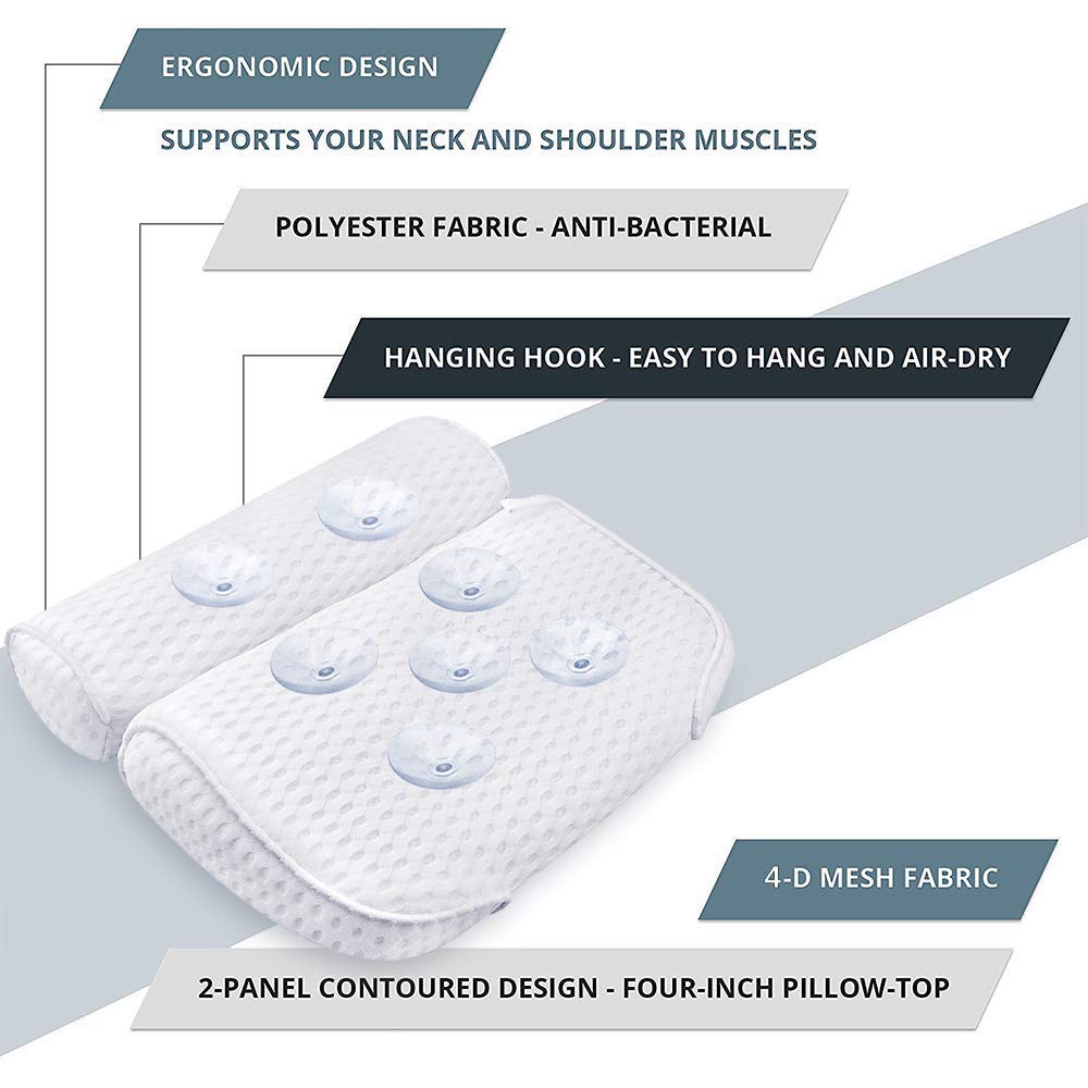 AmazeFan Bath Pillow - 4D Air Mesh Spa Pillow with 7 Suction Cups for Neck, Back & Shoulder Support | Fits All Bathtubs