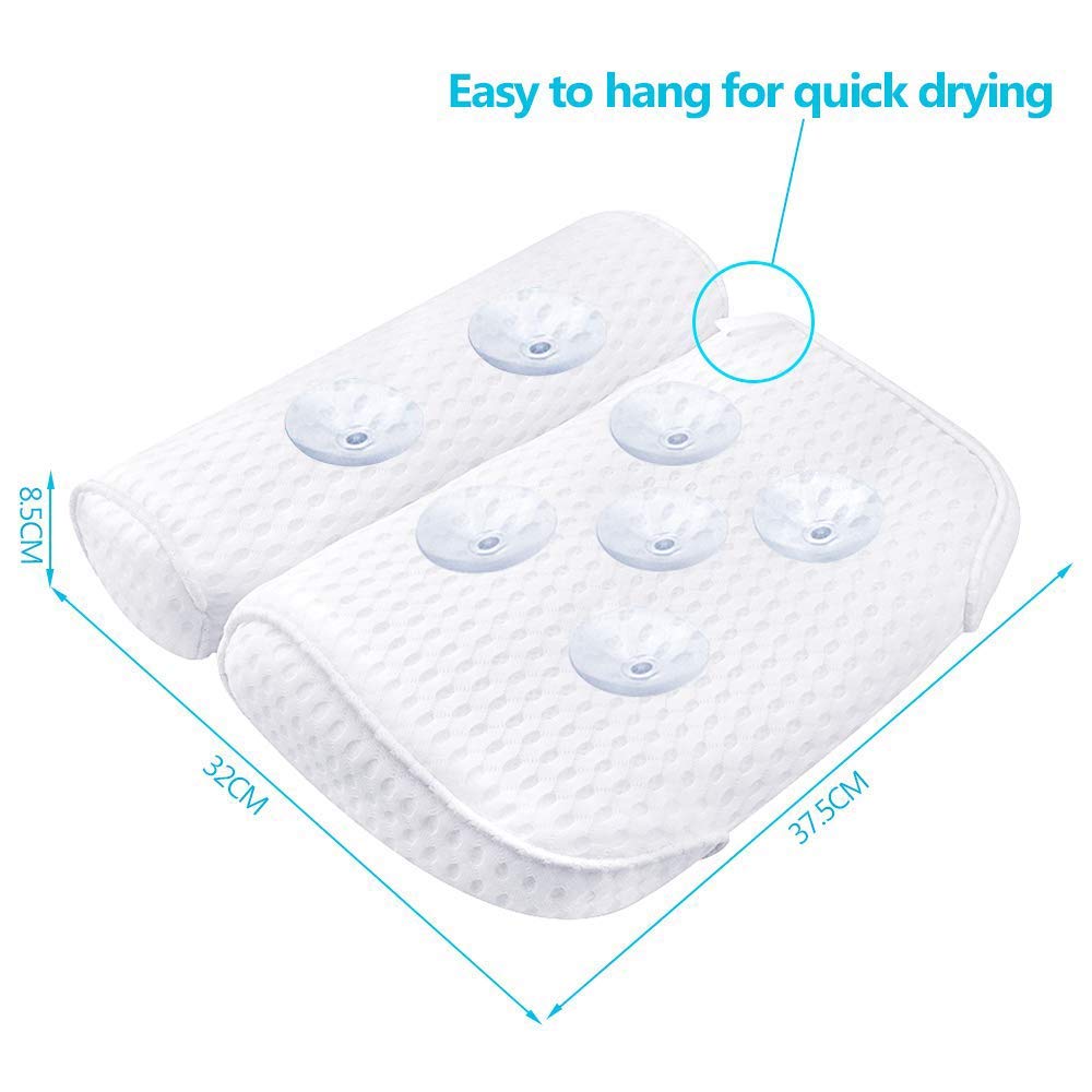 AmazeFan Bath Pillow - 4D Air Mesh Spa Pillow with 7 Suction Cups for Neck, Back & Shoulder Support | Fits All Bathtubs