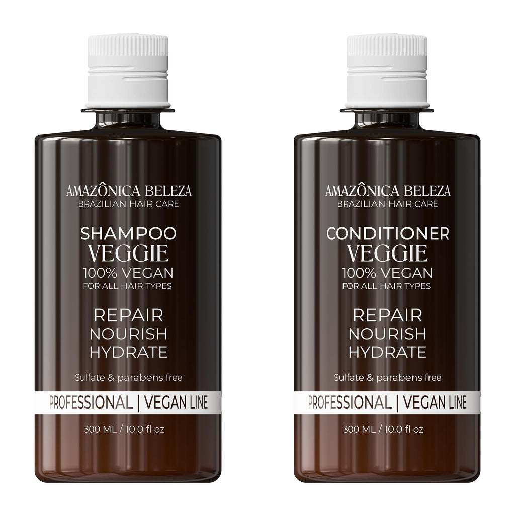 AMAZONICA BELEZA AMABELLE Vegan Veggie Refiner Shampoo & Conditioner – Nourish, Moisturize, and Protect Hair (Sulfate-Free, Paraben-Free, Cruelty-Free, 10 oz)