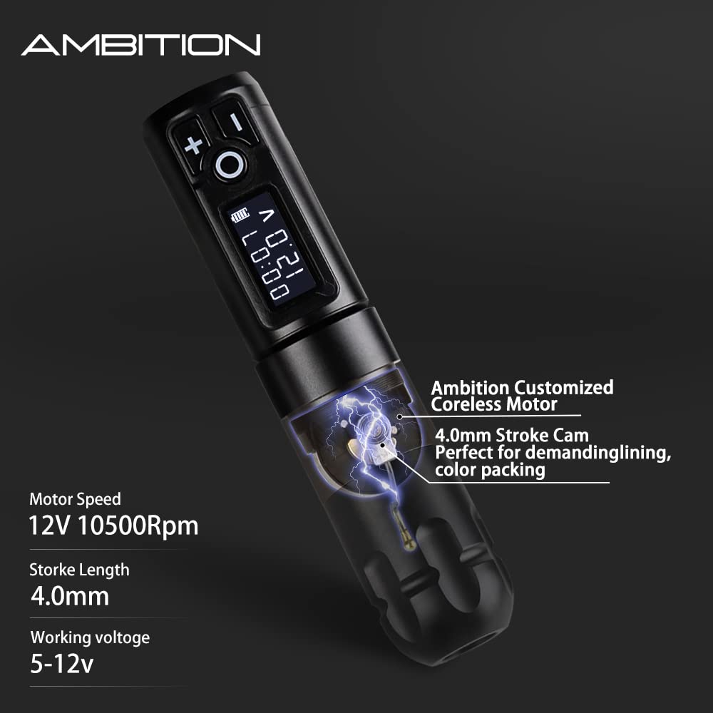 Ambition Soldier Rotary Battery Pen Tattoo Machine – 2400mAh Wireless Power, Coreless Motor