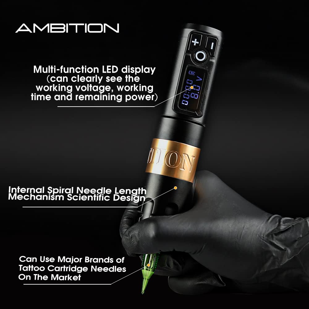 Ambition Soldier Rotary Battery Pen Tattoo Machine – 2400mAh Wireless Power, Japan Coreless Motor, LED Display