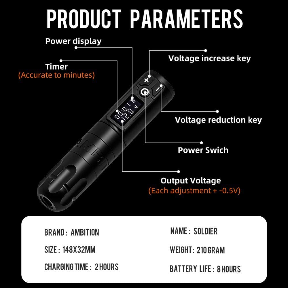 Ambition Soldier Rotary Battery Pen — 2400mAh Wireless Tattoo Machine with Japan Coreless Motor