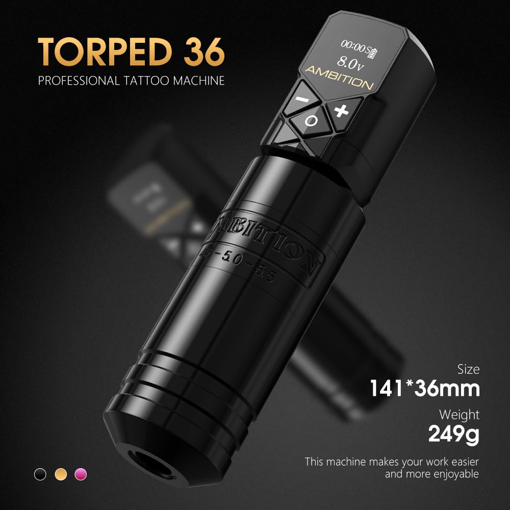 Ambition Torped 36mm Rotary Tattoo Pen Kit | Brushless Motor, 5.5mm Stroke + Wireless Power