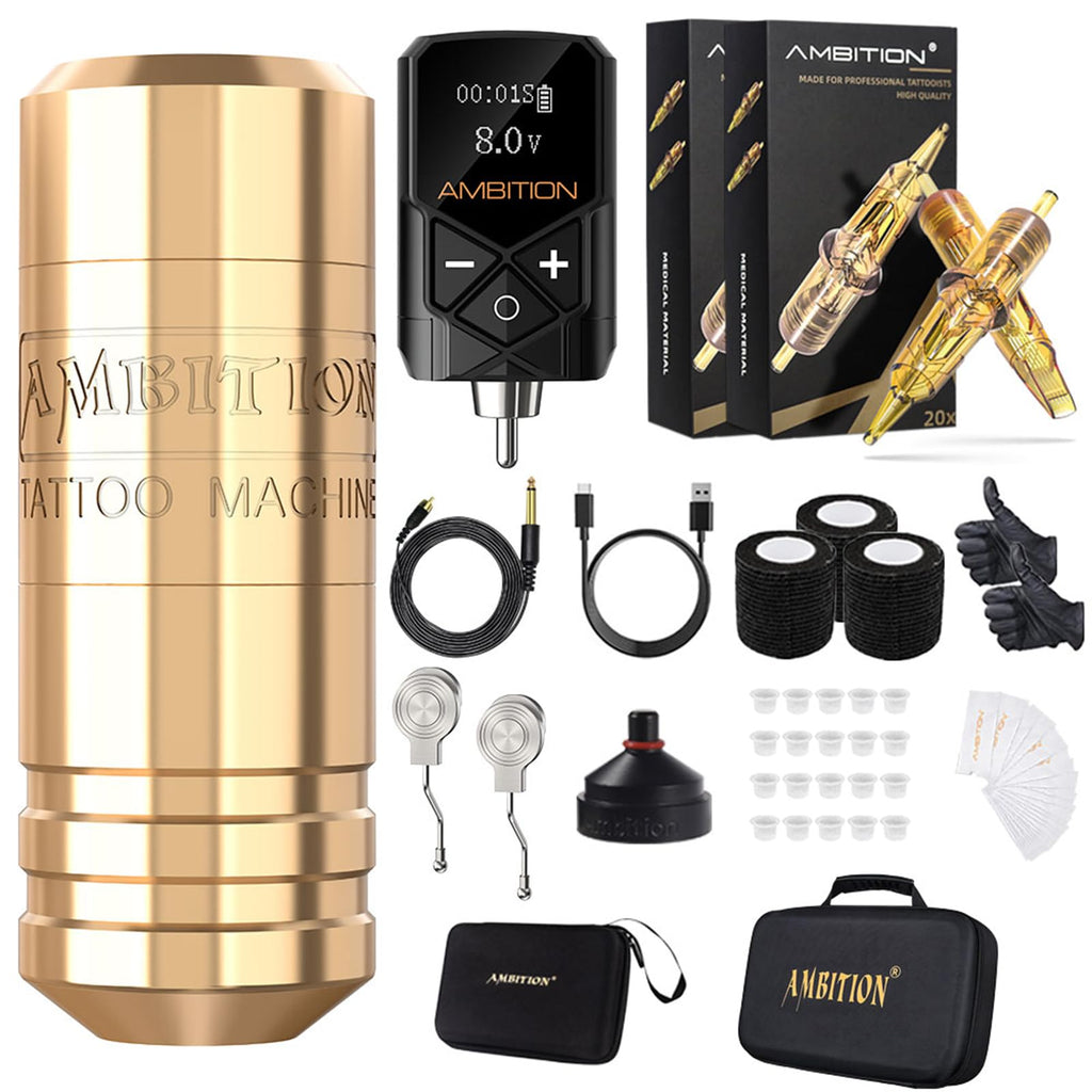 Ambition Torped Tattoo Kit | Rotary Machine, 2400mAh Power Supply + 40 Cartridges