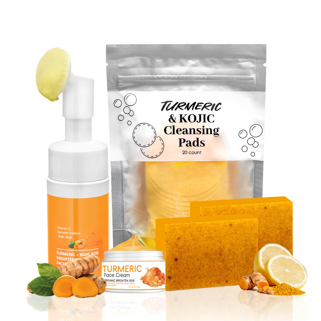 Amdele Turmeric Wash & Care Set – 4-Piece Skincare Bundle with Brush, Pads, Soap Bars & Face Cream
