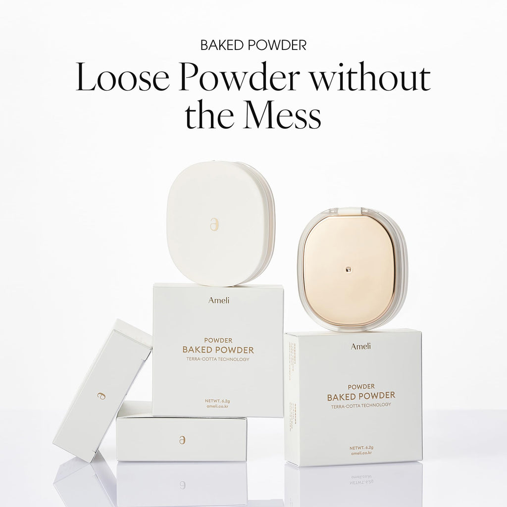 AmeliSeoul Baked Powder 005 Snow White — Terra-Cotta Setting Powder, Weightless & Crease-Free (6.2g, 0.014 oz.)