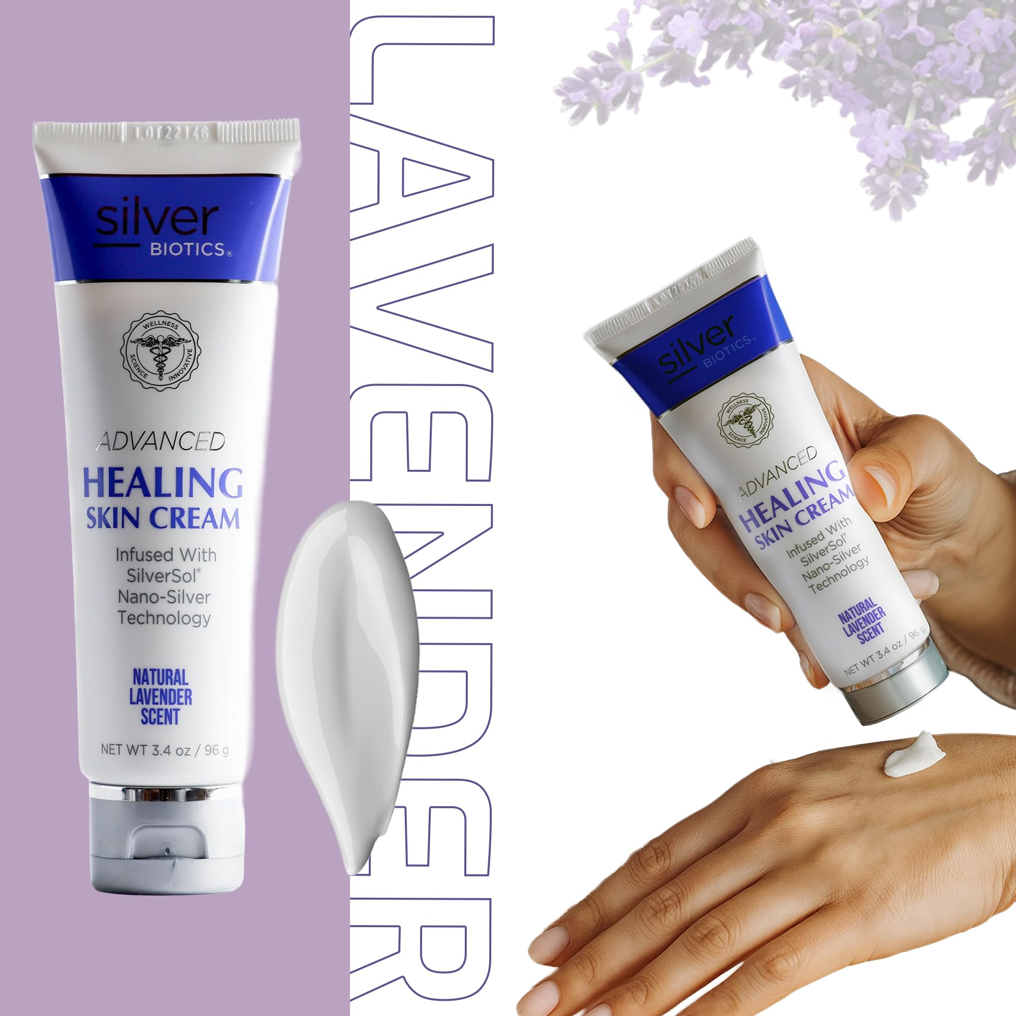 American Biotech Labs Silver Biotics Nano Silver Healing Lotion Cream — Lavender, Hyaluronic Acid (3.4 oz)