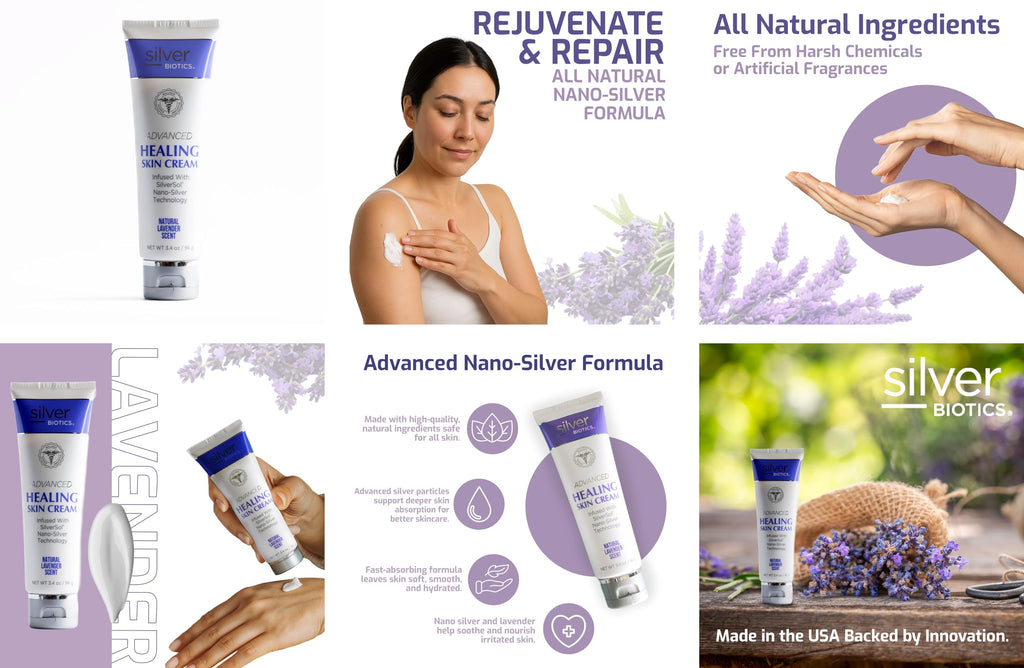American Biotech Labs Silver Biotics Nano Silver Healing Lotion Cream — Lavender, Hyaluronic Acid (3.4 oz)