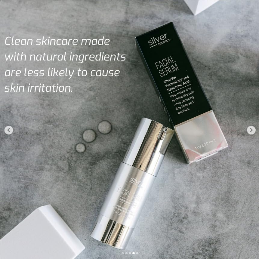 American Biotech Labs Silver Biotics Facial Serum Gel | 20 PPM SilverSol + 2% Hyaluronic Acid | 1 fl oz