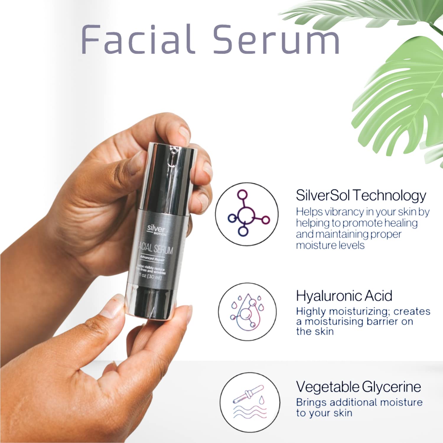 American Biotech Labs Silver Biotics Facial Serum Gel | 20 PPM SilverSol + 2% Hyaluronic Acid | 1 fl oz