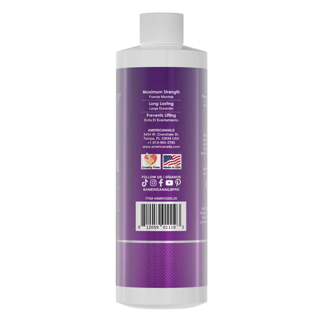Americanails Nail Monomer Liquid - Maximum Adhesion for Acrylic Nails (8oz) - Unscented, MMA/Hema-Free, Made in USA