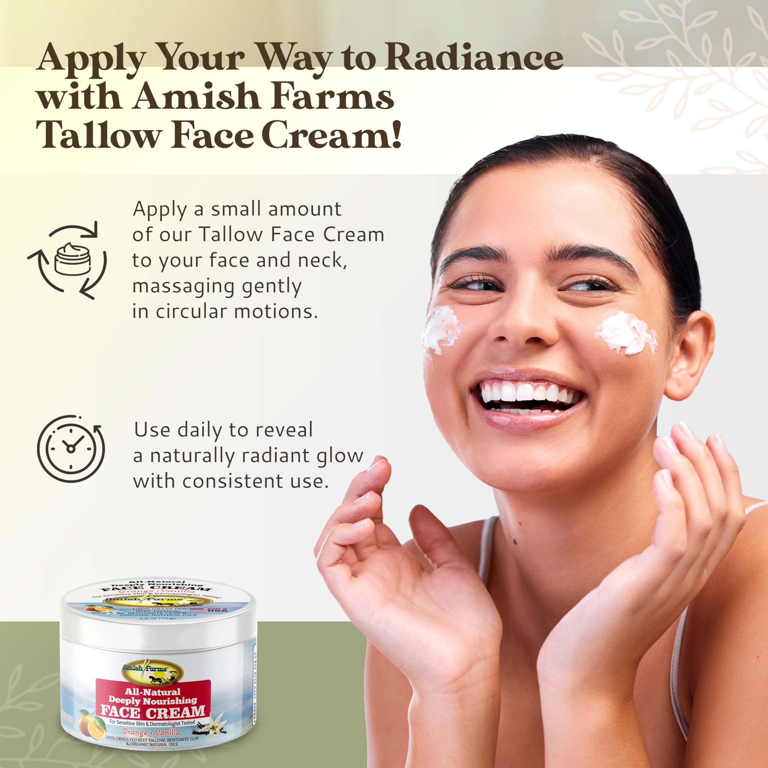 Amish Farms Tallow Face Cream – Handcrafted Grass-Fed Tallow Moisturizer (50g) with Orange & Vanilla