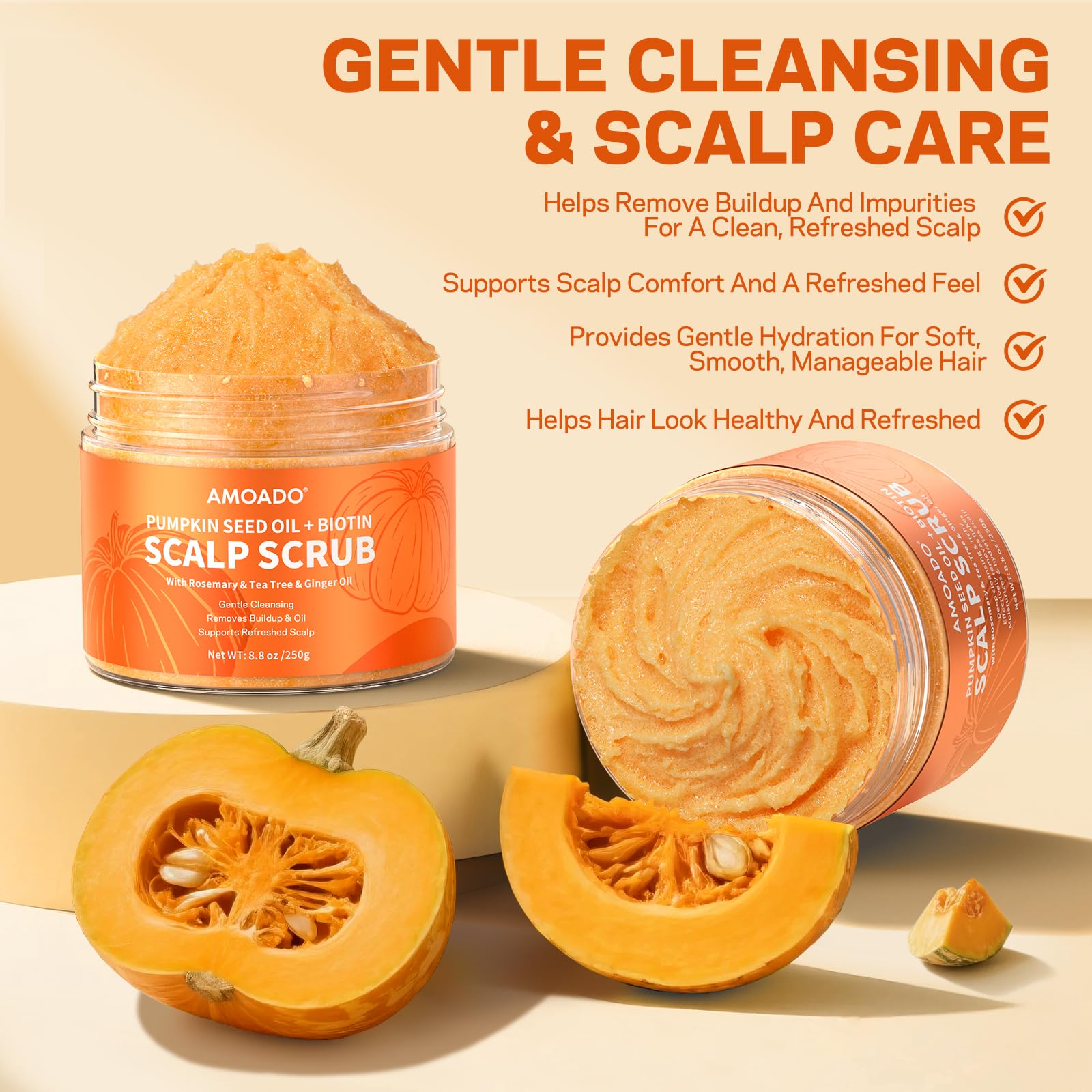 AMOADO Scalp Scrub – Pumpkin Seed Oil, Biotin & Rosemary for Gentle Exfoliation