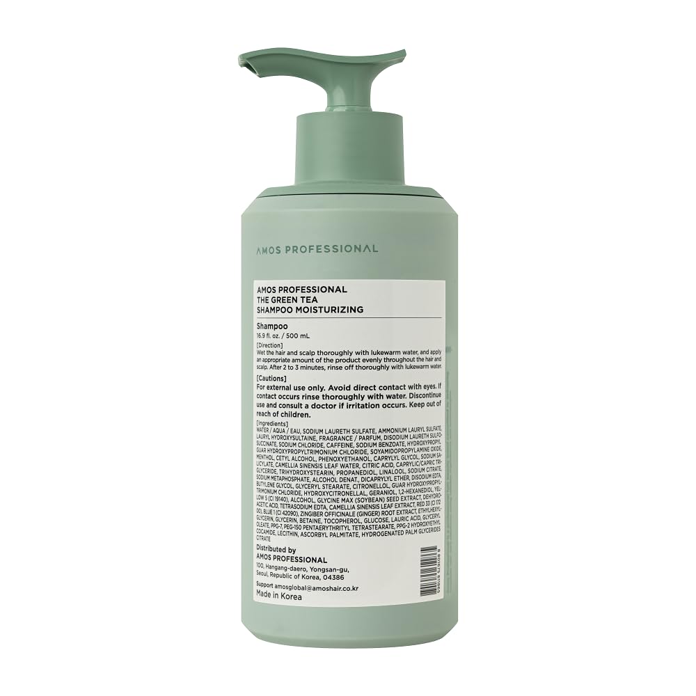 AMOS PROFESSIONAL Green Tea Shampoo for Thinning Hair — Moisturizing Korean Shampoo for Dry Scalp & Volume